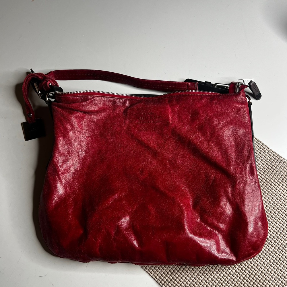 Rudsak Red Pebbled Leather Hobo Shoulder Bag Slouchy Zip Top Silver Hardware